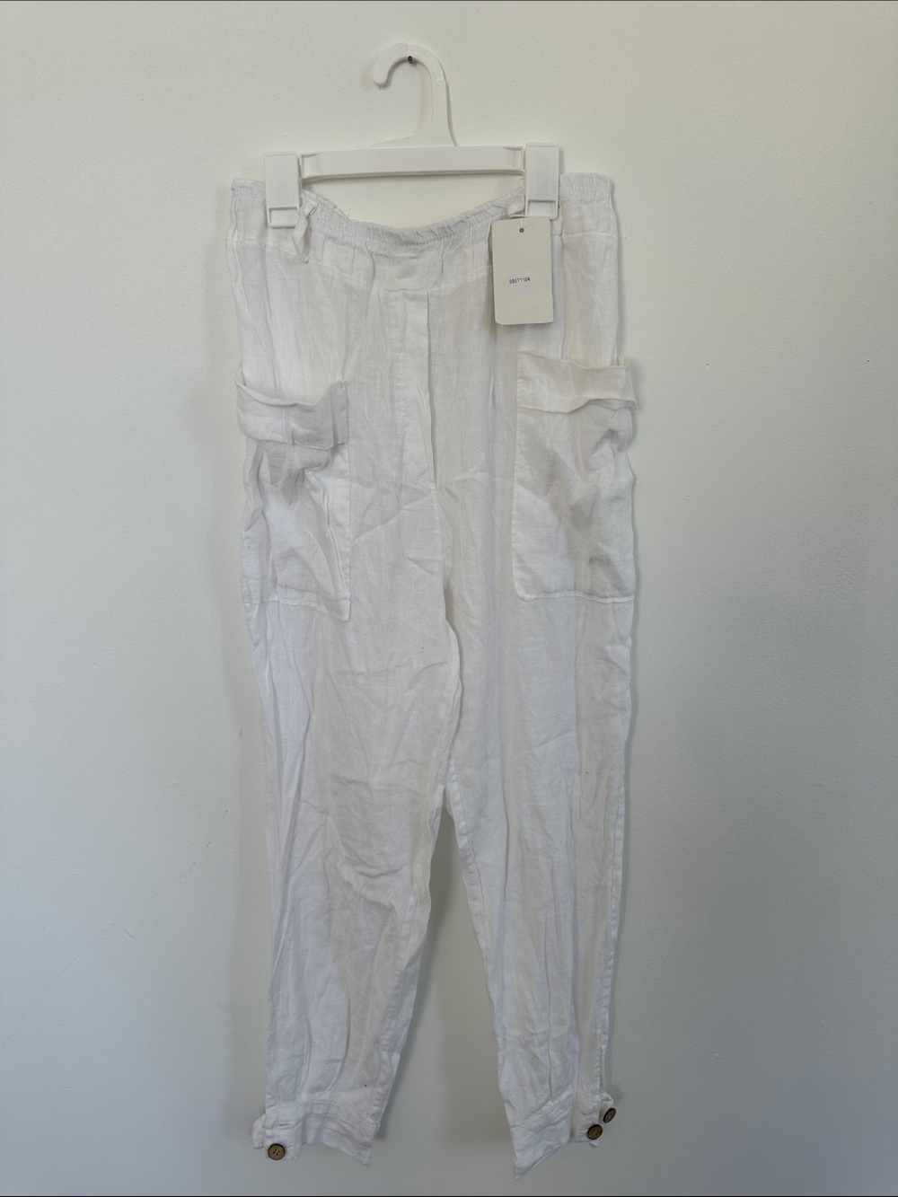 Lightweight White Linen Cargo Pants